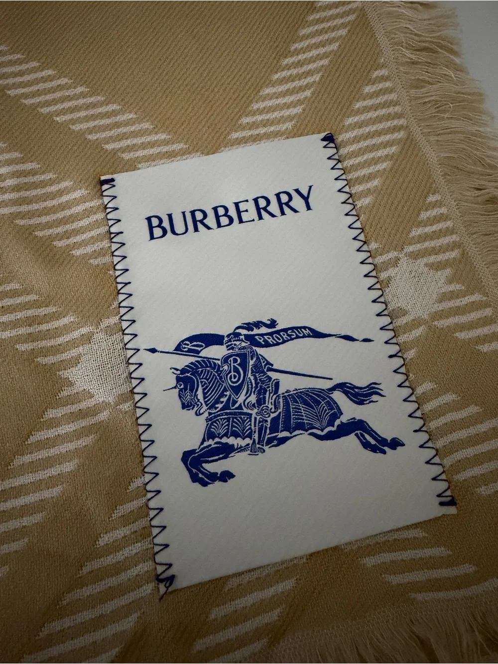 Burberry Wide Check Wool Silk Scarf / Wrap in Sand beige/ecru beige.